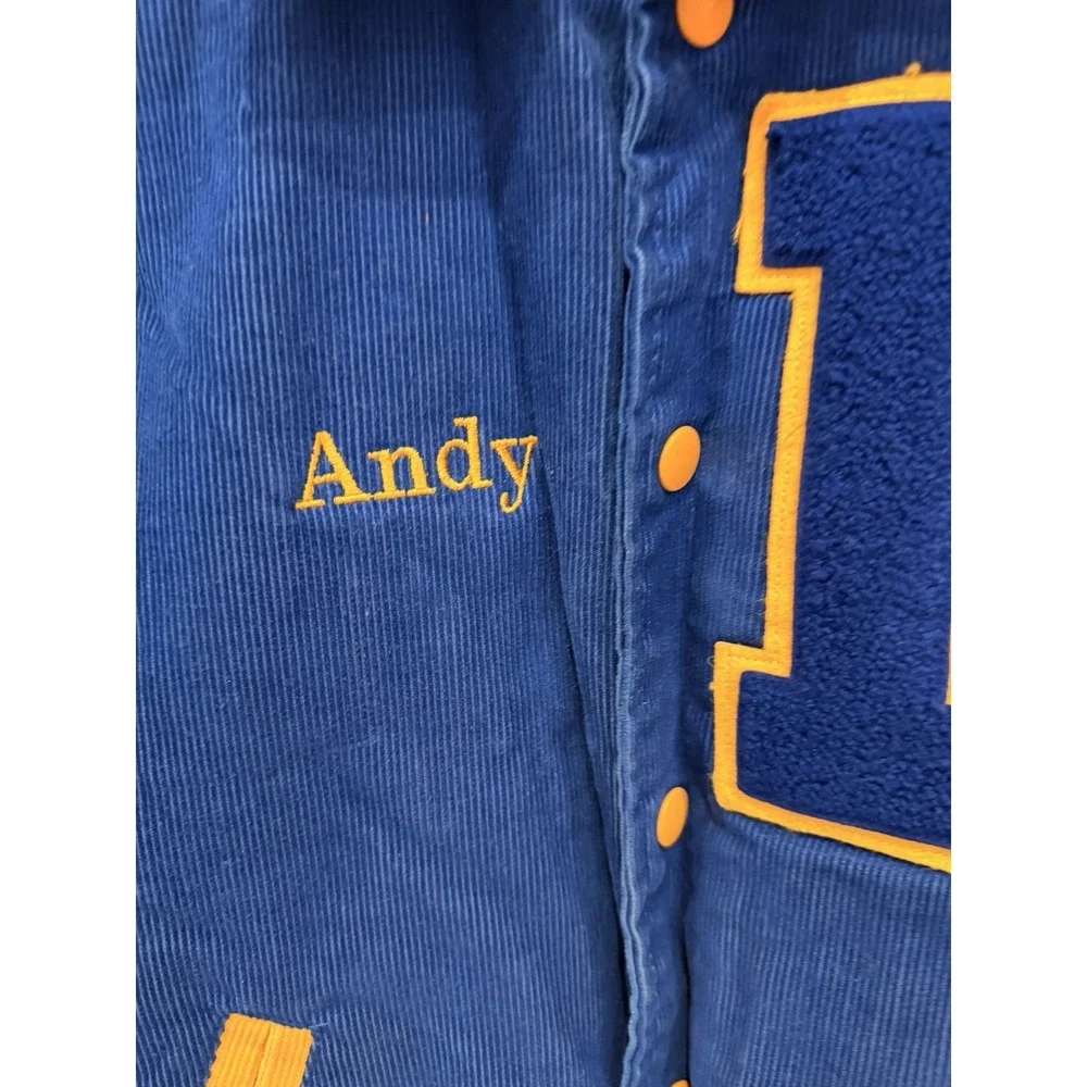 Vintage Youth Varsity‎ Jacket Corduroy Blue Hockey Jacket Size L 14–16 Retro
